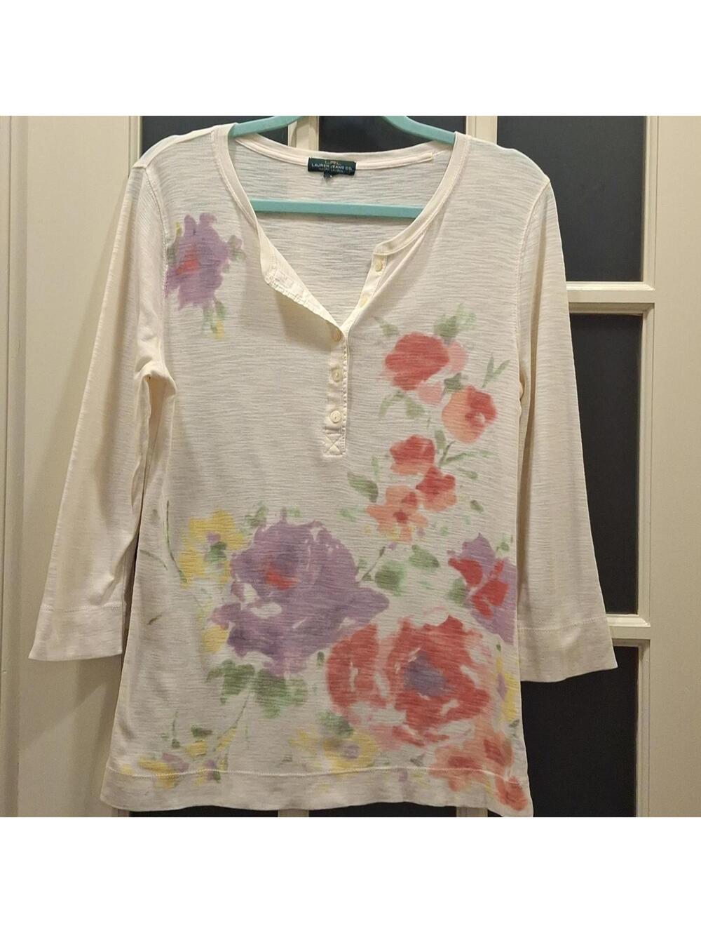 "LAUREN JEANS COMPANY" SZ. S/M, Woman's whimsical semi-transparent, floral top